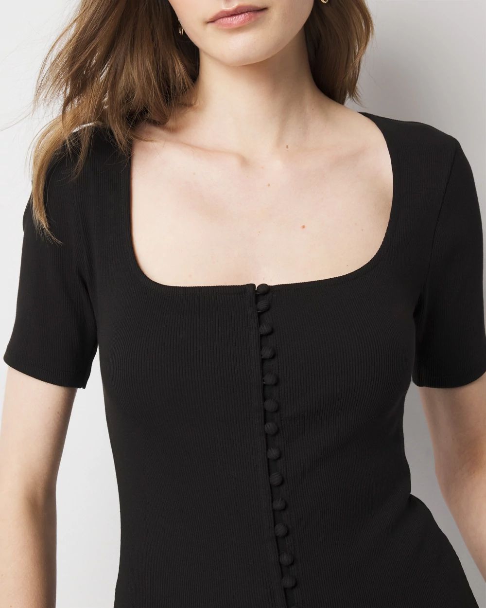 洋書 IN PERFECT SHAPE WHBM FORME™ Ribbed Stretch Button Tee | White House Black Market